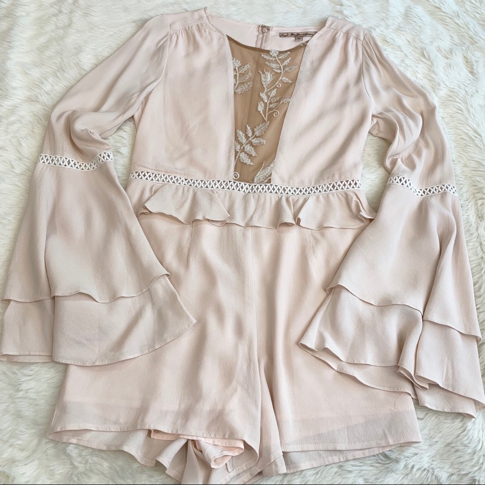 Women’s Blush Pink Long-Sleeve Ruffled Romper
